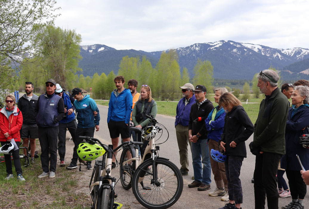 Bicyclists preparing to use the trail