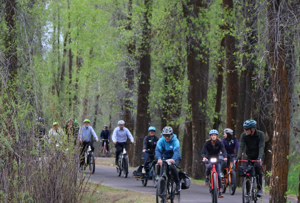 Bicyclists using the completed trail